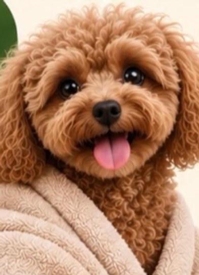 Havluya sarılı mutlu toy poodle